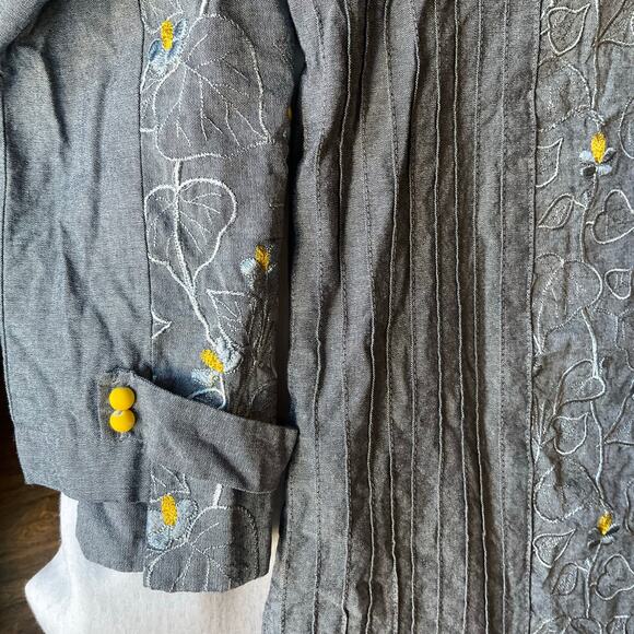 Sapphire Women Long Sleeve Denim Embroidered Knee Length Slit Dress size S, Blue - Picture 7 of 11